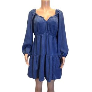 Old Navy TENCEL™ Lyocell Ruffled Tie-Neck Swing Dress Blue Size L
